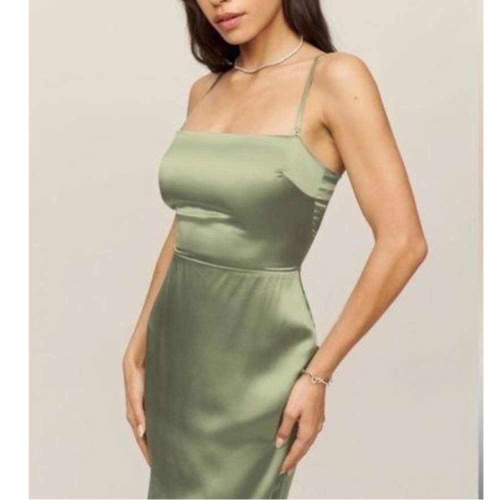 Reformation Oaklie Silk Dress Artichoke Green